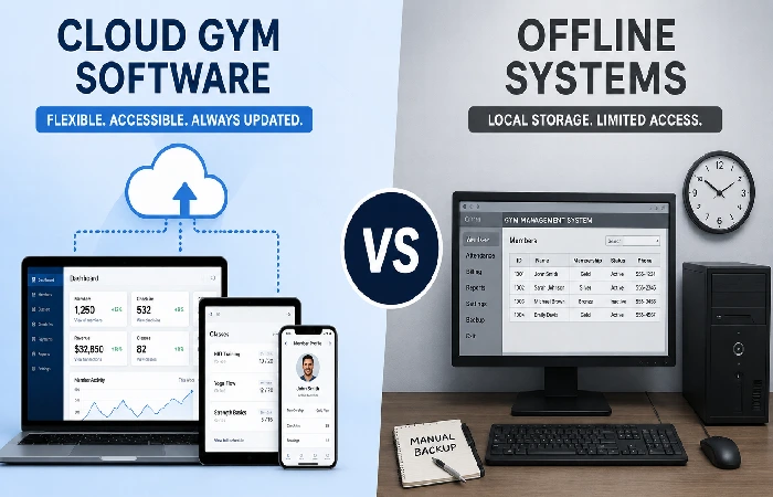 cloud gym software vs offline systems