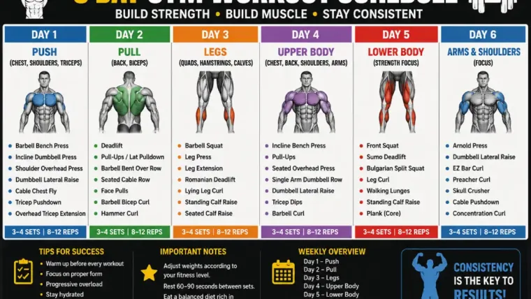 6 day gym workout schedule