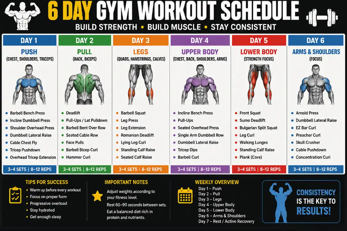 6 day gym workout schedule