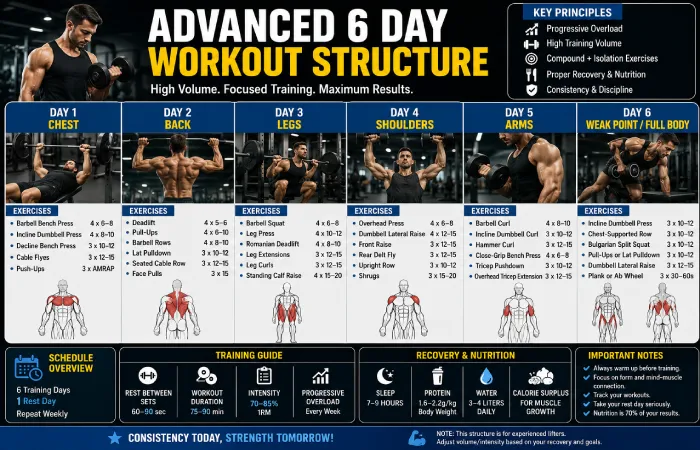 advanced 6 day workout structure