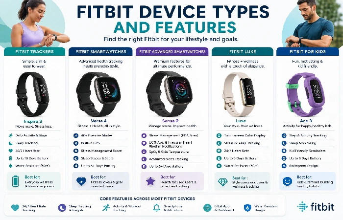fitbit device types and features