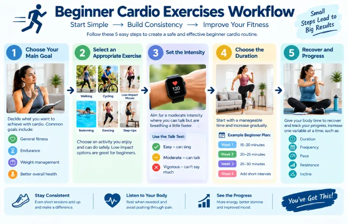 beginner cardio exercises workflow