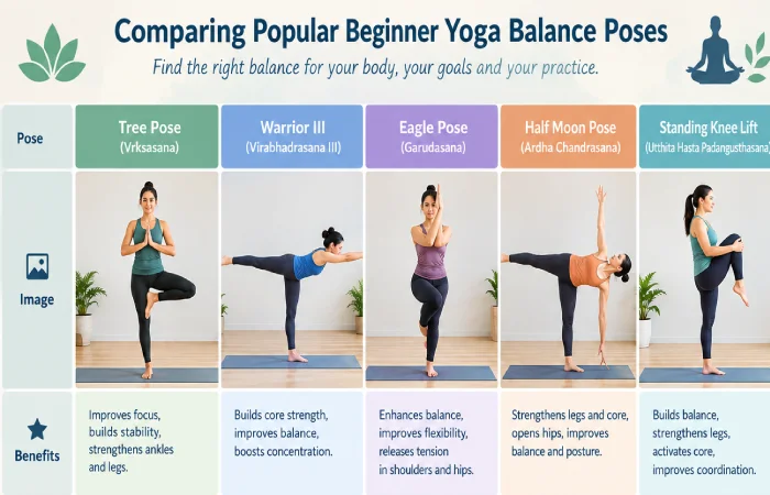 comparing popular Beginner yoga balance poses